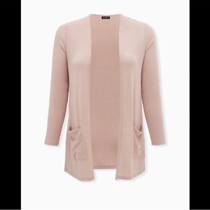 NEW Torrid 3 Open Front Straight Line Hacci Penny Cardigan, Fawn Tan Beige